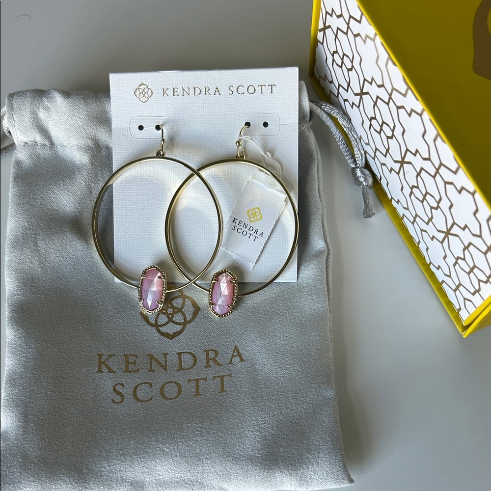Kendra Scott Gold Hoops with Pink Gemstones